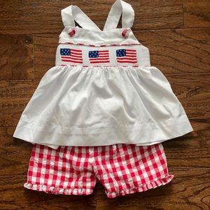 Patriotic American Flag Girls 3T Smocked Set